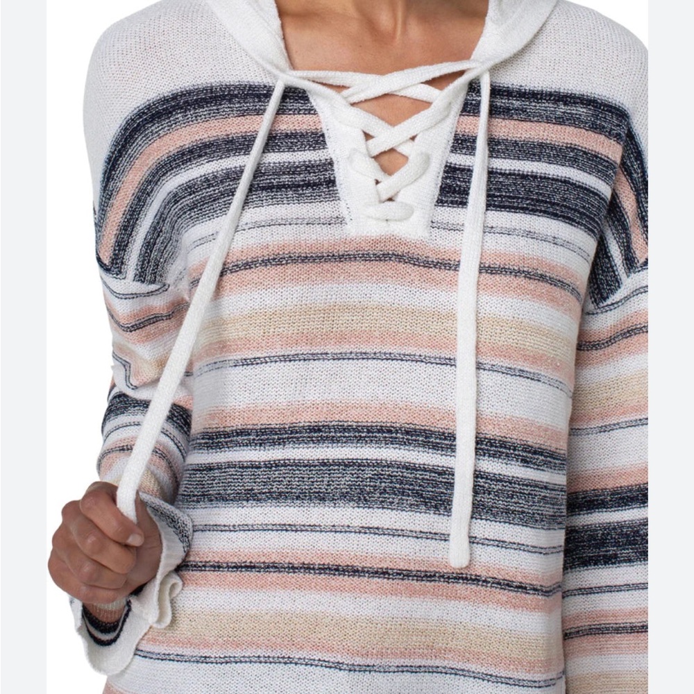 Liverpool Striped Lace-Up Knit Sweater